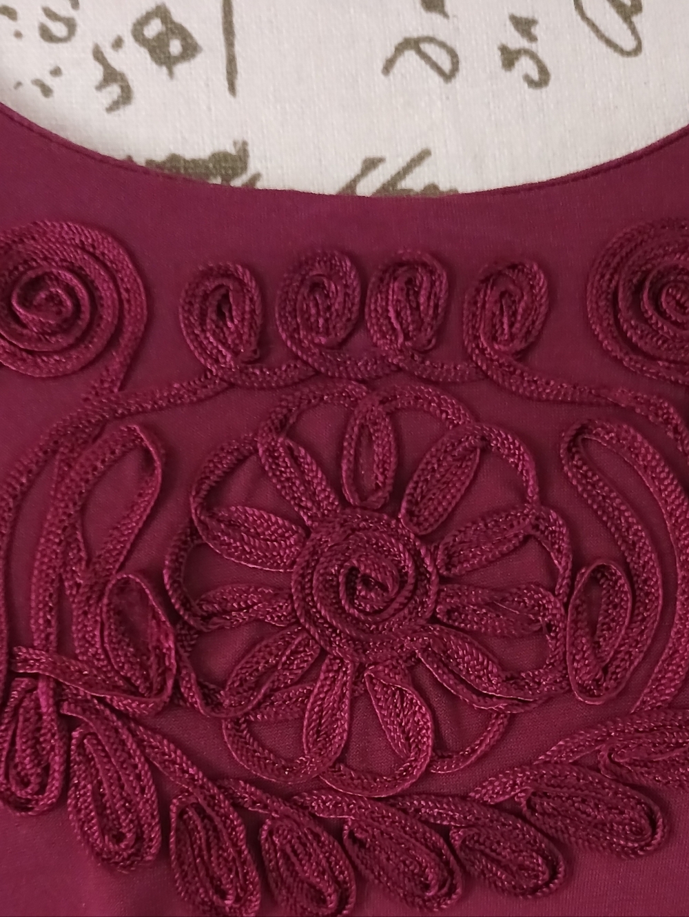 5/$25 Coldwater Creek Wine Floral-Applique Scoop-Neck Dress - Picture 3 of 3